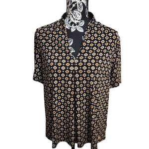 Michael Michael Kors Retro Chic Quatrefoil Print V-Neck Blouse